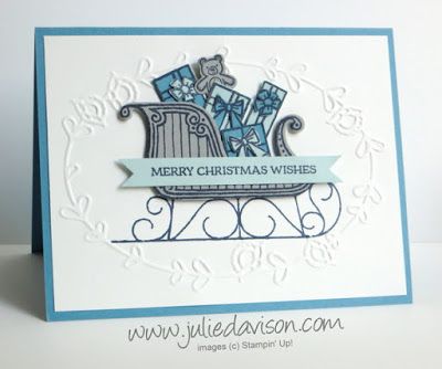 Stampin' Up! Santa's Sleigh Christmas Card for Stamp of the Month Club Card Kit by Julie Davison, www.juliedavison.com/clubs Stamped Christmas Cards, Presents Christmas, Santa's Sleigh, Christmas Card Inspiration, Homemade Christmas Cards, Merry Christmas Wishes, Stampin Up Christmas Cards, Christmas Sleigh, Cards Scrapbooking