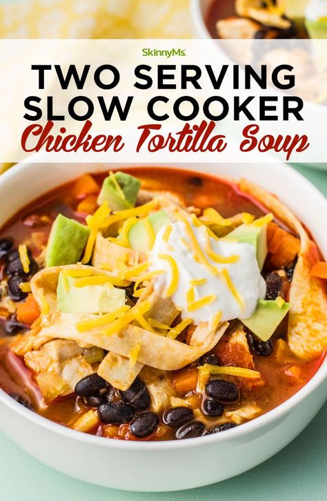 This delicious tortilla soup is easy to make, budget-friendly, and super tasty. Slow Cooker Chicken Tortilla Soup Recipe, Soup Tortilla, Easy Chicken Tortilla Soup Recipe, Easy Chicken Tortilla Soup, Crockpot Recipes For Two, Slow Cooker Chicken Tortilla Soup, Chicken Tortilla Soup Recipe, Chicken Cooker, Chicken Tortilla Soup Easy