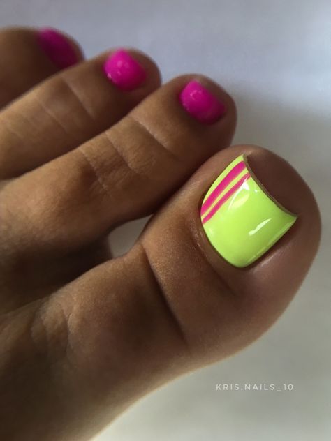 Painted Toe Nails Ideas Simple, Easy Toenail Painting Ideas, Floral Pedicure Designs, Toe Color Ideas Summer, Summer Pedicure Designs Bright Colors, Neon Pedicure Ideas, Neon Toe Nails Summer, Neon Yellow Toes, Neon Toenails