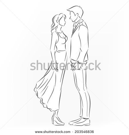 Couple Stencil Art, Couple Facing Each Other Drawing, Couple Standing Poses Drawing, Couple Standing Drawing, Two People Looking At Each Other Drawing, Man Standing Drawing, Childrens Fashion Illustration, Couple Cartoon Characters, Side Face Drawing