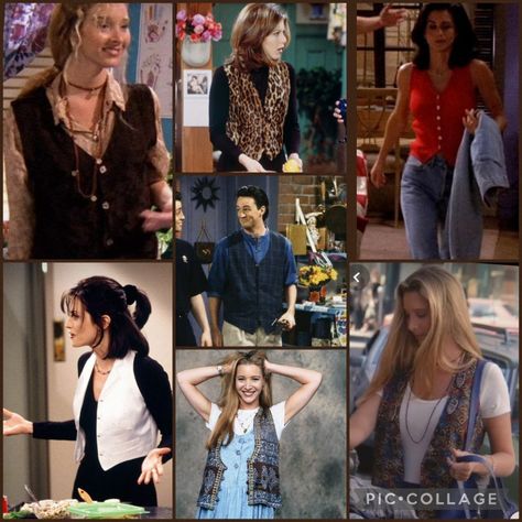 #friends #friendstv #friendsoutfit #outfit #style #outfitideas #ootd #vestoutfits #waistcoatoutfits #waistcoats #styleinspo #90'sstyleinspo #90's #retro #vintagefashion #autumn #autumnfashion #autumnstyleinspo #thriftinspo #thrift #thriftedstyle #phoebebuffay #monicageller #rachelgreen #chandlerbing #phoebebuffaystyle #brownoutfits #brown Friends Vest Outfit, 2000s Vest Outfits, Vest Outfits 90s, Summer Turtleneck Outfit, Vest 90s Outfit, 90s Vest Outfits For Women, 80s Vest Outfits, 90s Vest Outfits, Decade Outfits