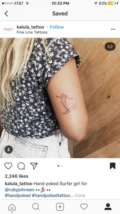 Surf Tattoo Ideas, Surfing Tattoos, Surfer Tattoo, Surfer Girl Aesthetic, Bali Tattoo, Surf Tattoo, Future Board, Wildflower Tattoo, Hand Poked Tattoo