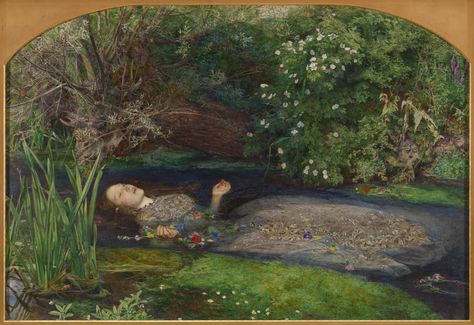 a painting of a woman lying face up in a river bed holding flowers John Everett Millais Ophelia, Ophelia Painting, Elizabeth Siddal, Everett Millais, 헬로키티 배경화면, Pre Raphaelite Paintings, Gabriel Rossetti, Pre Raphaelite Brotherhood, Google Art Project