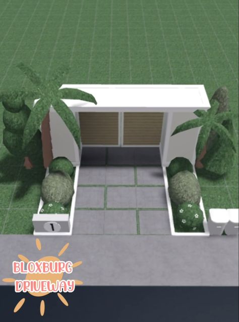 Blox Burg Garage Ideas, Bloxburg House Ideas 1 Story Layout With Backyard, How To Make Paths In Bloxburg, Bloxburg Path Way Ideas, Bloxburg Drive Way Idea, Bloxburg House Driveway, Modern Backyard Bloxburg, Bloxburg Sidewalk Ideas, Bloxburg Outside Decor