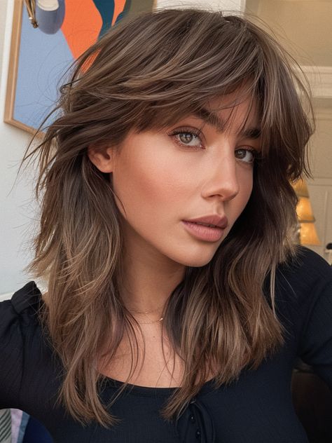 Top 25 Trendy Haircuts for Women in 2025: Bob, Pixie, Shaggy, Medium to Long Hairstyles with Bangs Chunky Curtain Bangs, Curtain Bangs Square Face, Medium To Long Hairstyles, Long Hairstyles With Bangs, Hair 2025, Shaggy Layers, Carefree Style, Short Pixie Cuts, Shag Cut