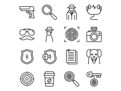 Detective Icons 02 on Behance Detective Doodle, Detective Icon, Detective Theme, Detective Aesthetic, Detective Novels, Mystery Detectives, Group Project, Small Drawings, Design Icon