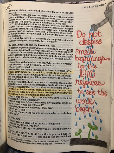 Bible Journaling  Zechariah 4:10 Zechariah Bible Study, Old Testament Bible Journaling, Scripture Drawings, Draw Quotes, Doodles Journal, Journal Scripture, Quotes Drawing, Bible Drawings, Scripture Art Journaling