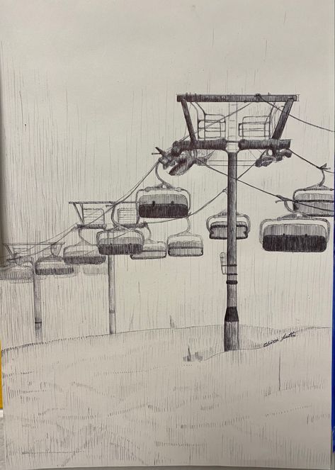 Ski Lift Drawing, Tear Draw, Skiing Sketch, Ski Sketch, Skier Drawing, Ski Cartoon, Ski Drawing, Skiing Art, Winter Drawings