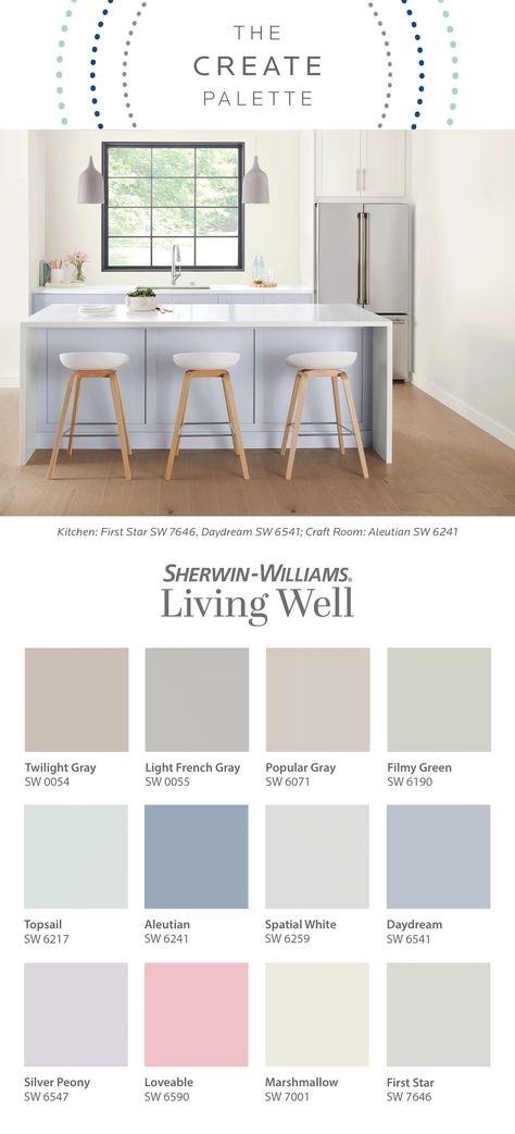 Pastel Home Paint Colors, Sherwin Williams Pastels, Sherwin Williams Pastel Paint Colors, Pastel Wall Color Ideas, Country House Colors, French Country Paint Colors, Sherwin Williams Color Schemes, French Country Color Palette, Office Wall Colors