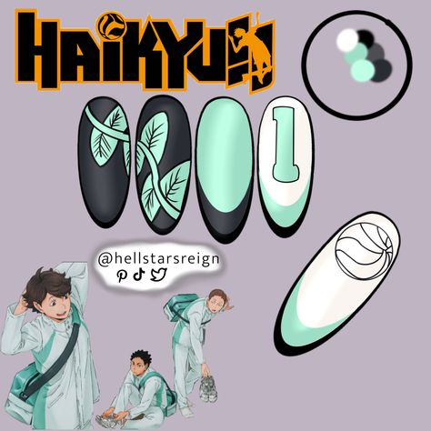 Haikyuu Nails Design, Nail Designs Casual, Nails For Volleyball, Haikyu Nails, Volleyball Nails Designs, One Piece Nail Design, Haikyuu Nails, Volleyball Nails, Minecraft Nails