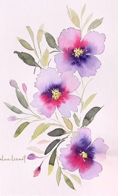 Modern Floral Painting, Small Flowers Drawing, Watercolor Art Flowers, Loose Watercolor Flowers, Watercolour Florals, Watercolour Cards, Paintings For Beginners, Watercolor Paintings Nature, Watercolor Paintings For Beginners