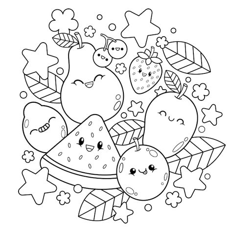 Vector fruits coloring book illustration | Premium Vector #Freepik #vector #food #nest #drawing #illustration Fruit Bowl Coloring Page, Fruit Colouring Pages, Fruit Coloring Pages Free Printable, Nest Drawing, Coloring Pages Kawaii, Draw Food, Fruit Coloring, Coloring Pages Cute, Vegetable Coloring Pages