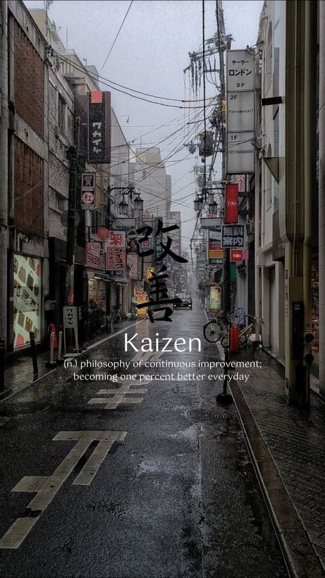 Meaning of Kaizen on Japanese skyline Tokyo Iphone Wallpaper Aesthetic, Kaizen Meaning Wallpaper, Kaizen Wallpaper Iphone, Sick Iphone Wallpaper, Kaizen Wallpaper Aesthetic, Kaizen Aesthetic, Wallpaper Backgrounds Words, Kaizen Wallpapers, Wallpaper With Meaning