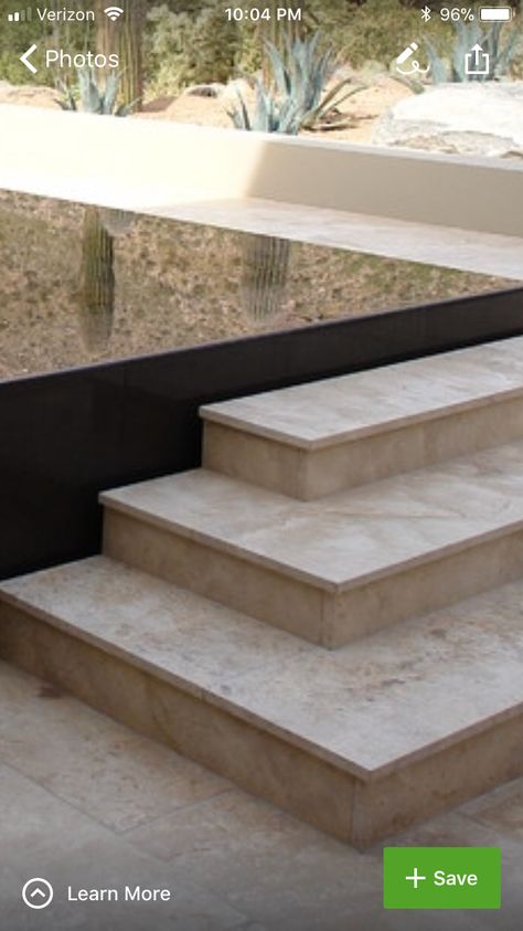 Travertine step Travertine Steps, Travertine Stairs, Entrance Staircase, Backyard Splash Pad, Travertine Patio, Spain House, Concrete Coatings, Exterior Stairs, Stone Stairs