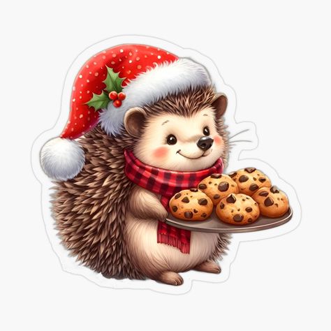 Cute Christmas Hedgehog with Santa Hat and Chocolate Chip Cookies Sticker Yummy Chocolate Chip Cookies, Cookies Sticker, Tasty Chocolate Chip Cookies, Christmas Hedgehog, Hedgehog Christmas, A Hedgehog, Plastic Stickers, Cute Hedgehog, Christmas Stickers