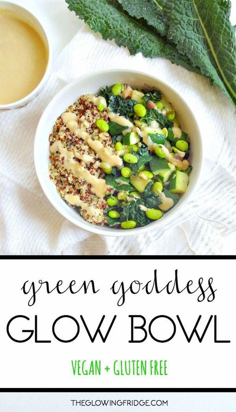 Green Goddess Glow Bowl » The Glowing Fridge Glow Bowl, Clean Eating Vegan, Healthy Bowls, Super Bowl Food, Green Goddess, Vegan Salad, Greens Recipe, Edamame, Vegan Eating