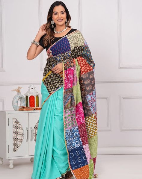 New Cotton saree with Patch work✨ Made with 100%cotton, it combines sophistication with eco-consciousness. Each saree is distinctive with vibrant patches, promoting sustainable fashion. Specifications: width 47" Length 5.5 mtr Printed blouse material 1 mtrs . . . Dm to order or Whatsapp on :- 9871294027 . . Do like, Share, Follow and comment our page @manoshreesarees #saree #design #manoshree #manoshreesarees #trendy #vibrantcolors #purplesaree #greysaree Patch Work Saree Designs, Elegant Sarees, Grey Saree, Purple Saree, Saree Design, Elegant Saree, Blouse Material, Work Sarees, Patch Work