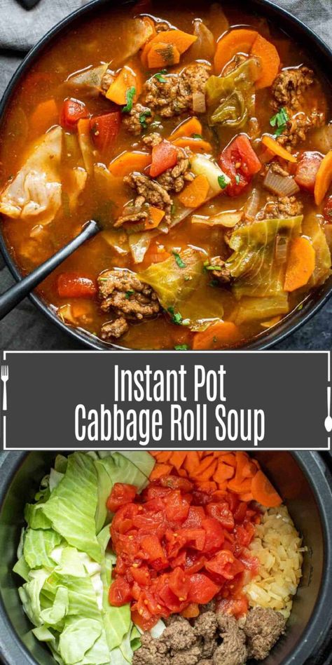 Instant Pot Cabbage Roll Soup, Instant Pot Cabbage, Healthy Instant Pot, Unstuffed Cabbage, Cabbage Roll Soup, Cabbage Roll, Trim Healthy Mama Recipes, Tomato Broth, Instant Pot Soup Recipes