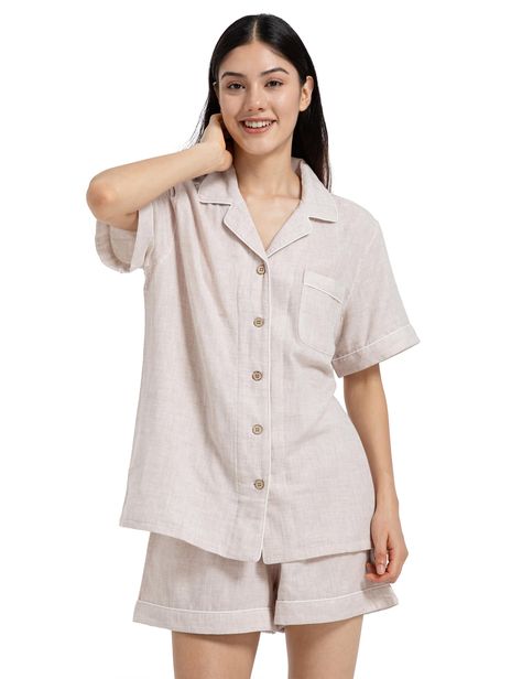 PRICES MAY VARY. 【Soft Cotton Pajama Set】: Made of premium 100% double gauze cotton, linen like, but more comfortable and softer than linen fabric. The summer pajama set for women is lightweight, breathable and skin-friendly, it is also very cooling, making you feel comfy all day. 【Two Piece Pajama Set 】: This pajama set features classic sleepwear style. Short sleeve pajama top and pajama shorts set, easy to get on and off, true to size, never too tight or baggy allowing you greater freedom of m Button Down Sleep Shirt, Soft Cotton Pajamas, Two Piece Pajama Set, Summer Pjs, Summer Pajama Set, Cotton Pajama Set, Summer Pajamas, Cotton Sleepwear, Sleep Wear