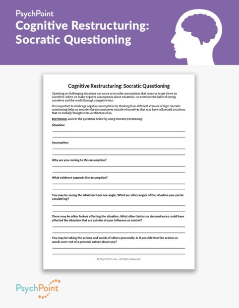 Socratic Questioning, Counselling Activities, Cognitive Distortions Worksheet, Future Therapist, Cognitive Restructuring, Stages Of Change, Psych 101, Socratic Method, Group Therapy Activities