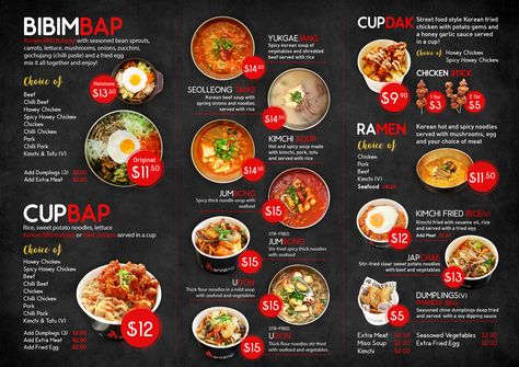 Korean Bbq Menu Design, Korean Menu Food, Korean Restaurant Menu Design, Korean Food Menu Design, Korean Menu Design, Menu Food Design, Korean Bbq Menu, Bbq Menu Ideas, Korean Menu