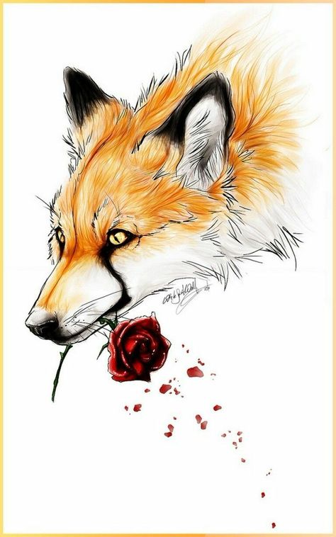 fox with rose  love fire Fuchs Baby, Mouth Tattoo, Fox Tattoo Design, Fox Artwork, Fox Drawing, Tattoo Zeichnungen, Fox Tattoo, Rose Tattoo Design, Fox Art