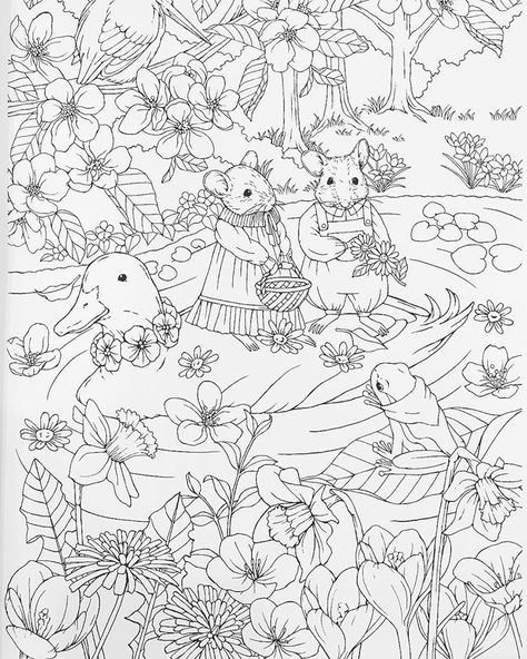 Mice on Duck River Kanoko Egusa, Colouring Heaven, Adult Colouring Printables, Detailed Coloring Pages, Coloring Supplies, Colouring Printables, Printable Adult Coloring Pages, 자수 디자인, Coloring Book Art