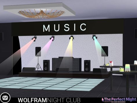 The Sims Resource - The Perfect Night - Wolfram Night Club Music Sims 4 Dance Floor, Sims 4 Spotlight Cc, Sims 4 Dj Cc, Sims 4 Dj Booth, Sims 4 Dj Booth Cc, Disco Floor, Light Up The Dance Floor, Night Club Dance, Mods Sims 4