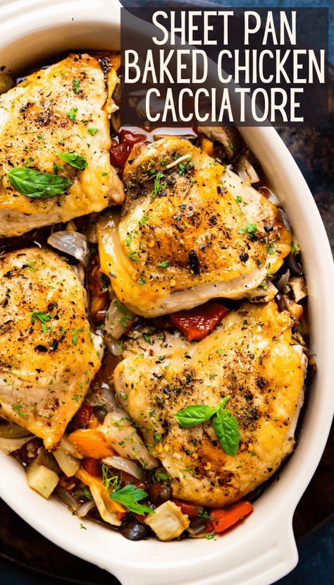 Baked Chicken Cacciatore, Chicken Thighs And Veggies, Pan Baked Chicken, Chicken Thigh Casserole, Zesty Italian Chicken, Italian Chicken Dishes, Bone In Chicken Recipes, Italian Baked Chicken, Bone In Chicken