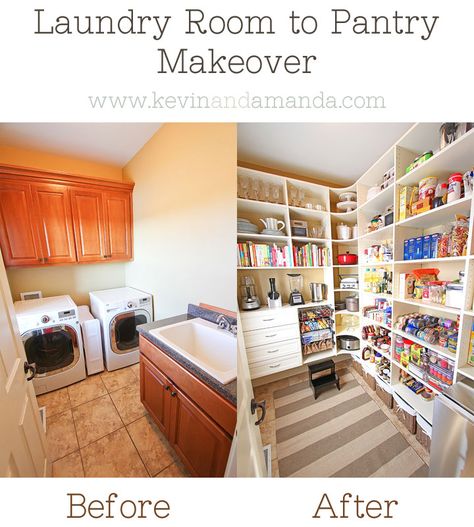 Pantry Makeover Before & After Photos www.kevinandamanda.com Laundry Room Pantry, Laundry Pantry, Pantry Laundry Room, Architecture Renovation, Pantry Laundry, Pantry Room, Pantry Remodel, Pantry Makeover, Makeover Before And After