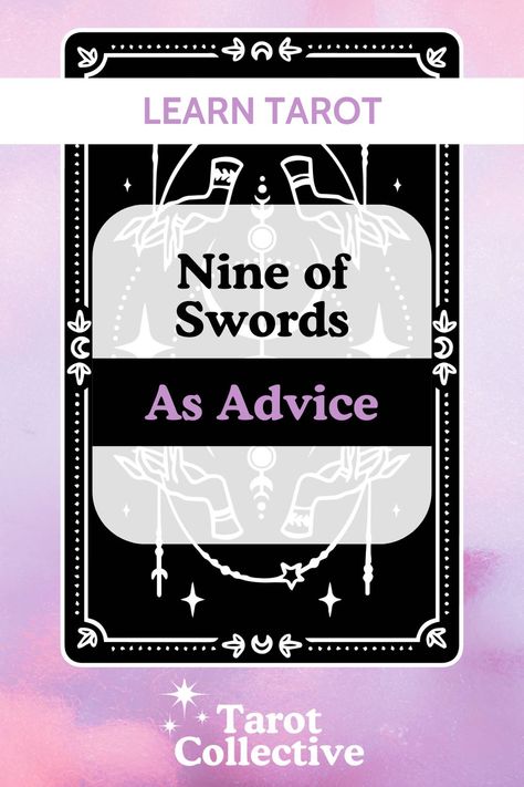 🃏✨ Discover the profound insights of the Nine of Swords as advice in your tarot readings! 🌙💬 Unveil the deeper meanings behind this card and learn how to navigate through challenges with wisdom and resilience. Read more on www.tarot-collective.com. #TarotWisdom #NineOfSwords #TarotAdvice #SpiritualGuidance #MysticJourney Nine Of Swords Tarot Meaning Reversed, Nine Of Swords Tarot Meaning, Nine Of Swords Tarot, Nine Of Swords, Swords Tarot Meaning, Learn Tarot, Daily Tarot Reading, Cups Tarot, Swords Tarot