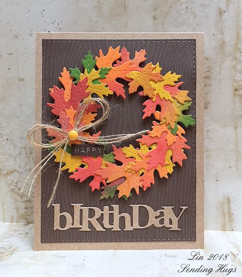 Card Wreath, Thanksgiving Cards Handmade, Wreath Cards, Foliage Leaves, Leaf Cards, Sending Hugs, Wreath Fall, Fall Birthday, Marianne Design