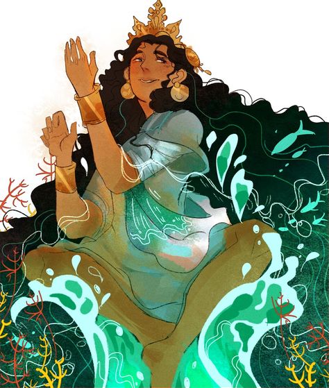 Aman Sinaya, the ancient Philippine goddess of the sea. To challenge the heavens, she made her waves so tall it crashed against the sky. Aman Sinaya, Philippine Mythology, Enchanted Tree, Sea Goddess, Goddess Of The Sea, Filipino Art, Mermaid Statues, Philippines Culture, Forest Spirit