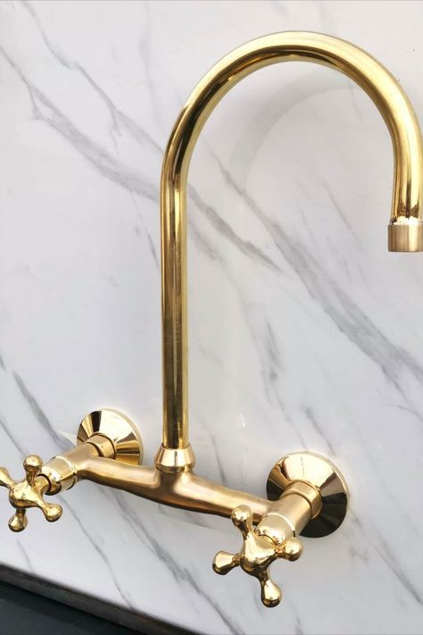 Unlacquered Brass Kitchen, Brass Kitchen Sink, Wall Mount Kitchen Faucet, Bridge Kitchen Faucet, Simple Cross, Brass Kitchen, Master Piece, Kitchen Faucets, Unlacquered Brass