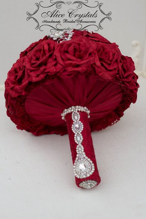 Red Hand-set Bridal Necklace For Ceremonial Occasions, Red Brooch Bouquet, Antique Red Wedding Brooch, Red Handmade Flower Brooches For Wedding, Red Bridal Bouquet, Jeweled Bouquet, Bridal Brooch Bouquet, Red Flower-shaped Brooch With Handmade Flowers, Red Bouquet Wedding