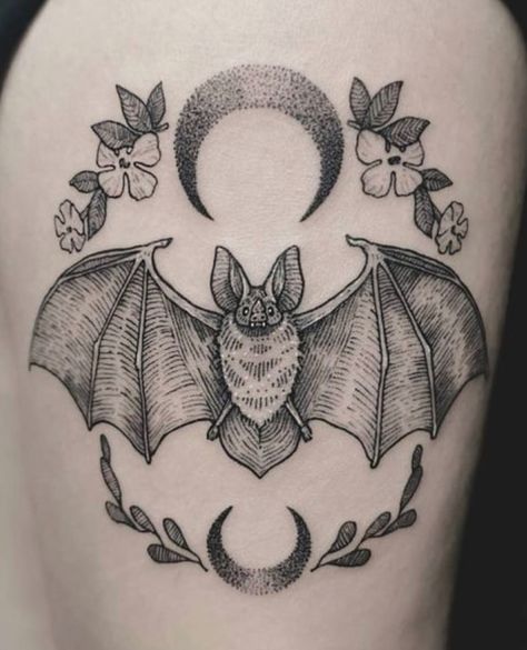 Bat And Moon Tattoo Ideas, Cute Bat Tattoo, Bat Tattoo Ideas Gothic, Hanging Bat Tattoo Traditional, Detailed Bat Tattoo, Illustrative Bat Tattoo, Cowboy Hat Tattoo, Bats Tattoo Design, Scary Bat