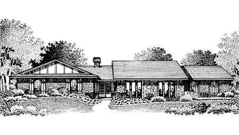 New American House Plan with 2587 Square Feet and 4 Bedrooms from Dream Home Source | House Plan Code DHSW72956 Ranch Floor Plans, American House Plans, Ranch House Plan, Vintage House Plans, Tudor Style Homes, Ranch Style House Plans, Traditional Style Homes, Architectural Floor Plans, American House