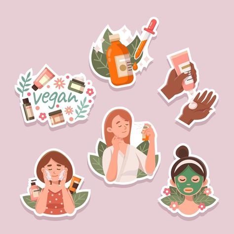 Set of Skin Care Sticker Stickers Skincare, Skin Care Illustration, Food Sticker Design, Packaging Sticker Design, Skin Care Stickers, Skincare Stickers, Flower Skincare, Healthy Face Skin, Skin Care Logo