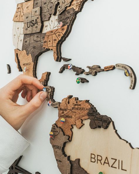 Wooden Anniversary Gift, Wooden World Map, Wood World Map, Push Pin World Map, World Map Decor, Black Wall Clock, Wooden Map, Push Pin Map, World Map Wall Art