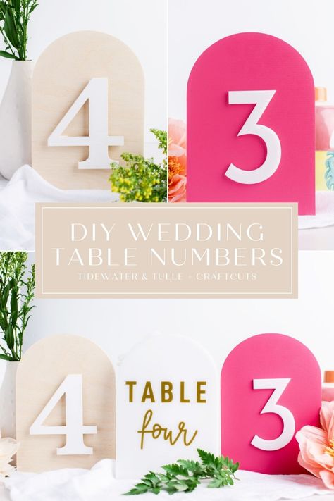 DIY Wedding Table Numbers | Acrylic Table Numbers | Arch Table Numbers | Table Numbers Shop Now: CraftCuts.com Diy Table Numbers Wedding Rustic, Table Numbers Cricut Diy Wedding, Wooden Wedding Table Numbers, Rustic Seating Chart Wedding Wood Table Numbers, Rustic Wood Table Numbers Wedding, Wood Table Numbers Wedding, Table Numbers Wedding Diy, Painted Wood Letters, Diy Table Numbers