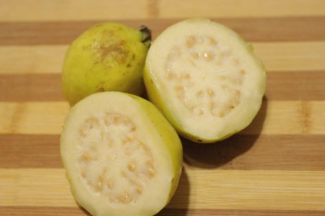 Guavas are small round or pear-shaped fruits that are soft when ripe. The white, pink, yellow or red flesh is creamy in texture, and the fruit has a sweet, musky odor. Guavas can be used in many dishes and make a great juice. They are, however, full of seeds that need to be strained out … Guava Recipes Healthy, Healthy Blender Recipes, Guava Recipes, Guava Jelly, Guava Paste, Guava Jam, Guava Fruit, Guava Juice, Guavas