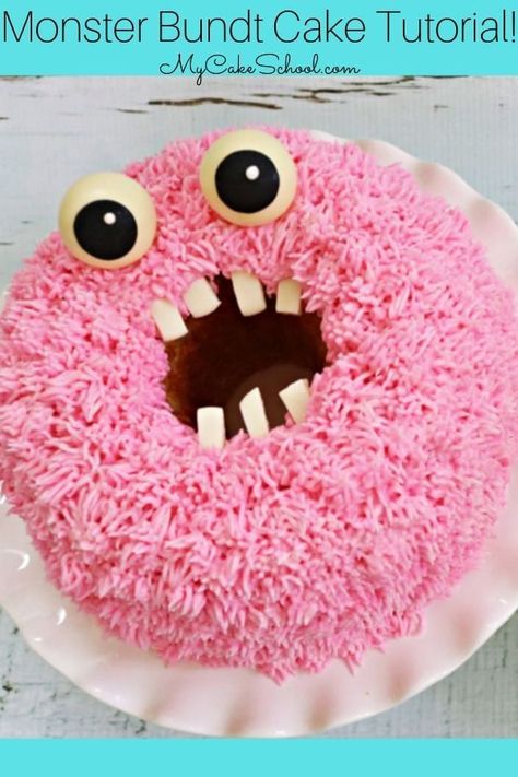 Funny Monster Bundt Cakes- Free Video Tutorial #monstercake #monsterparty #halloweencake #halloweenparty #easyhalloweencake Diy Birthday Cake Kids, Big Bird Cake, Creative Cakes Easy, Funny Cakes To Make, Monster Cake Ideas, Cake Decorating Funny, Bundt Cake Decorating Ideas, Funny Cake Designs, Funny Cake Ideas