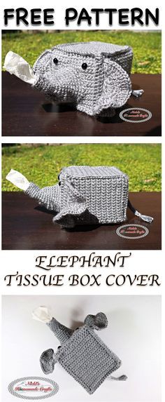 Elephant Tissue Box Cover Free Crochet Pattern Crochet Elephant, Crochet Kitchen, Haken Baby, Tissue Box Cover, Homemade Crafts, Crochet Home, Tissue Box Covers, Tissue Box, Crochet Accessories