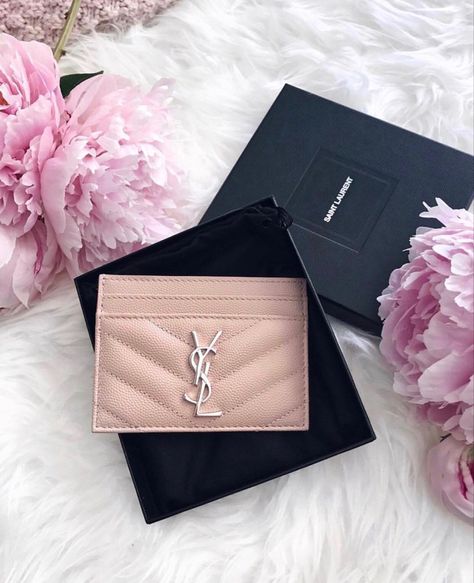 Ysl Cardholder, Pink Ysl, Ysl Card Holder, Pink White Nails, Everyday Bag Essentials, Modern Bag, Handbag Essentials, Girly Bags, Essential Bag