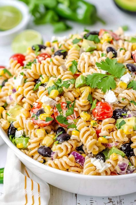 Southwest Pasta Salad - Insanely Good Chipotle Lime Dressing, Southwest Pasta, Southwest Pasta Salad, Easy Healthy Meal Prep, Small Pasta, Lime Dressing, Dinner Recipes Crockpot, Favorite Side Dish, Pasta Salad Recipes