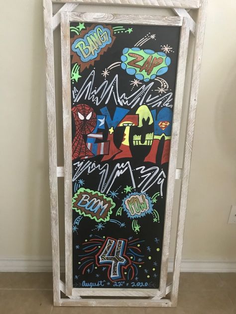 Super Hero Birthday, Chalkboard Decor, Chalkboard Ideas, Comic Book Superheroes, Dc Comic Books, Birthday Chalkboard, Dc Comic, Chalkboard Art, Board Ideas