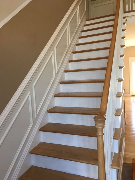 An easy project to change your boring white stair's kick plate or front into something out of a magazine. You're neighbors will be so envious!! Begin by vacuumi… Stair Kick Plate Ideas, Tiles Floor Texture, Gray Tiles, Vinyl Wall Covering, White Stairs, Diy Staircase, Grey Floor Tiles, Staircase Makeover, Floor Texture