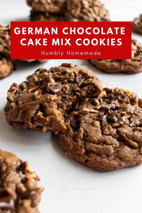 German Chocolate Cake Mix Cookies German Chocolate Cake Mix Recipes Boxed, German Chocolate Cookies Recipe, Cake Mix Cookies Chocolate, German Chocolate Cake Mix Cookies, Recipe Using Chocolate Cake Mix, Easy German Chocolate Cake, Cookies With Cake Mix, German Chocolate Cake Cookies, Chocolate Box Cake