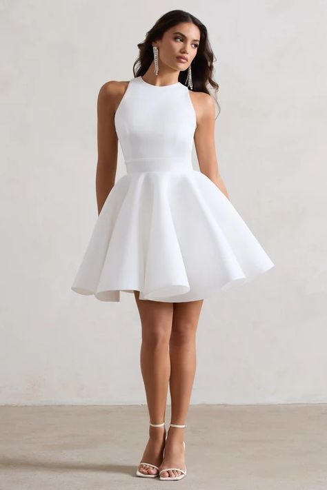 Dresses The White Dress – Club L London - USA Skater Mini Dress, Midi Bridesmaid Dress, Club L London, Black Dress Prom, Black Tie Gala, Tie Collar, Strappy Stilettos, Graduation Dresses, Christmas Party Dress