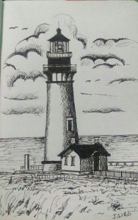 Simple Landscape Drawing, Lighthouse Drawing, Painting On Canvas For Beginners, Canvas Painting Ideas For Beginners, Canvas Painting For Beginners, Landscape Pencil Drawings, Painting Ideas For Beginners, Nature Art Drawings, Lighthouse Pictures